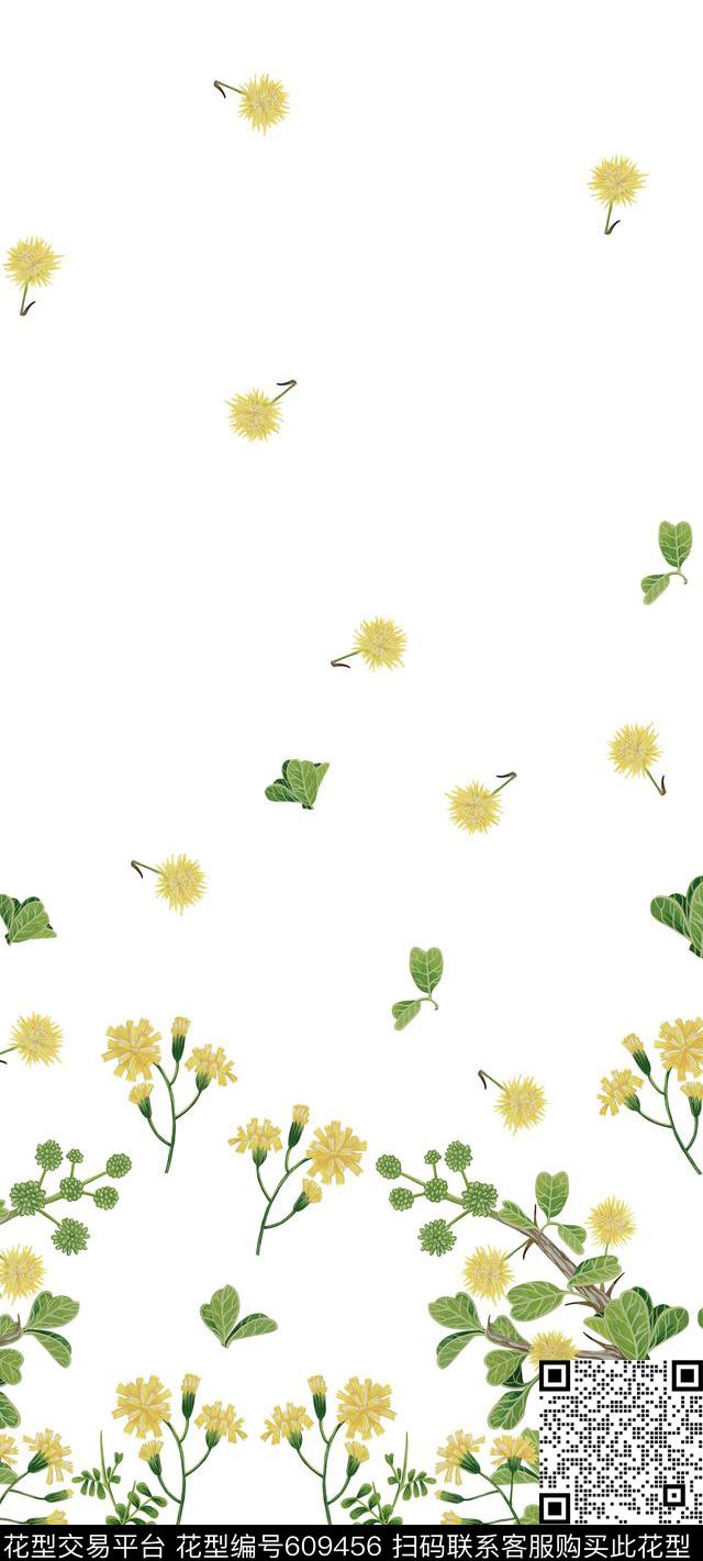 雏菊花瓣大花数码印花华亿平台下载（图片编号: 609456） - 瓦栏（Walan）