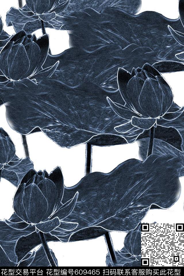 花卉潮流时尚荷花传统印花华亿平台下载（图片编号: 609465） - 瓦栏（Walan）