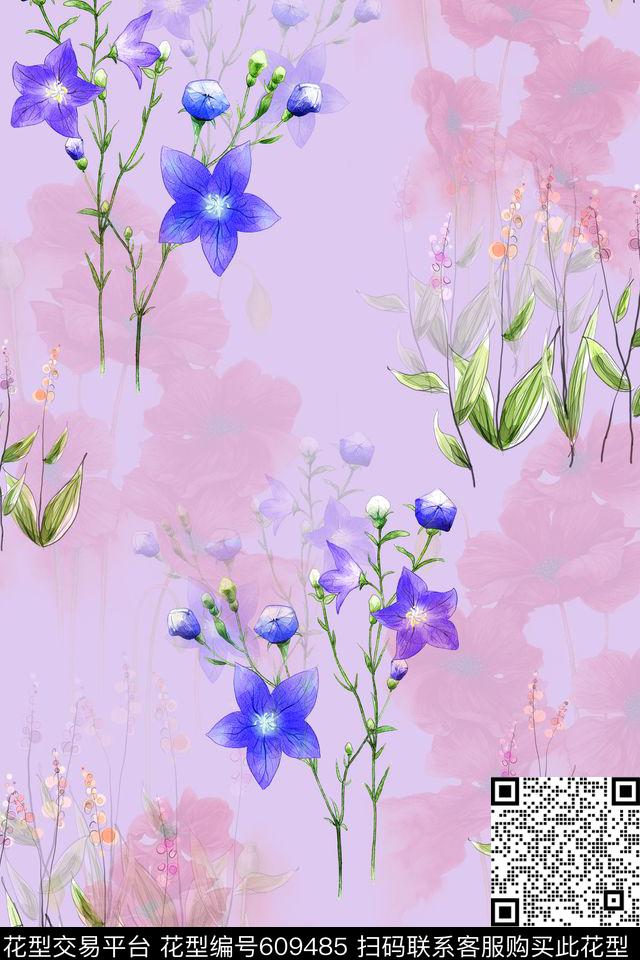 手绘植物花卉数码印花华亿平台下载（图片编号: 609485） - 瓦栏（Walan）
