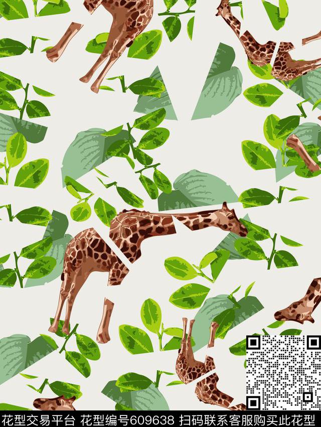 动物纹长颈鹿植物数码印花华亿平台下载（图片编号: 609638） - 瓦栏（Walan）