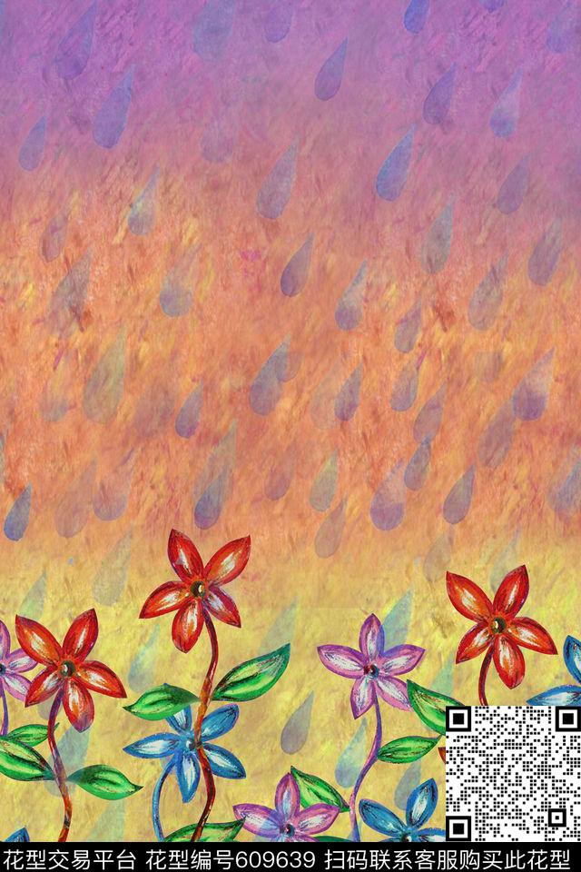 抽象花卉油画数码印花华亿平台下载（图片编号: 609639） - 瓦栏（Walan）