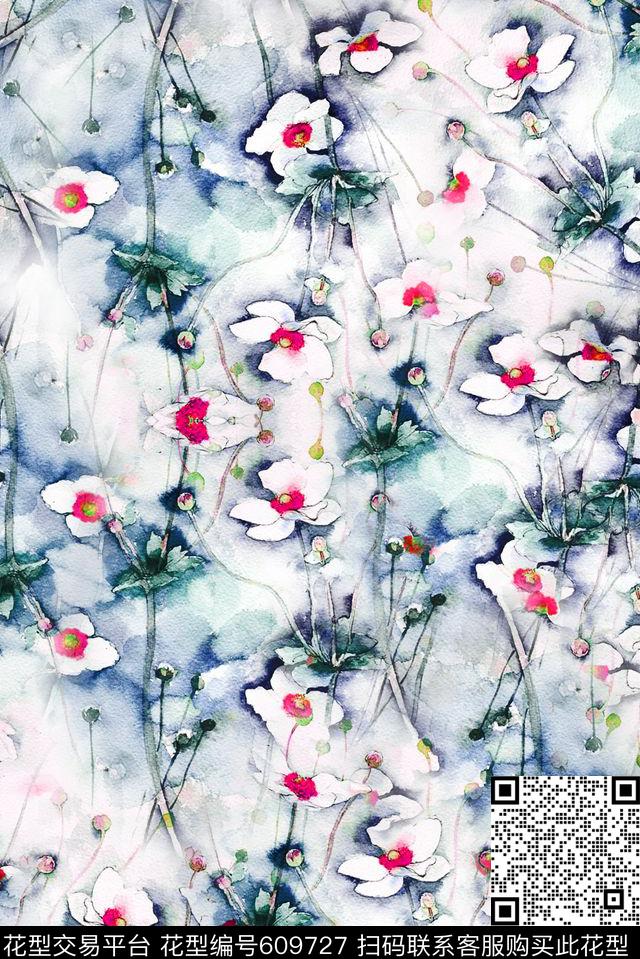 水彩碎花水墨数码印花华亿平台下载（图片编号: 609727） - 瓦栏（Walan）