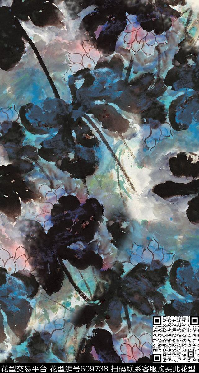 中国风大花花卉数码印花华亿平台下载（图片编号: 609738） - 瓦栏（Walan）