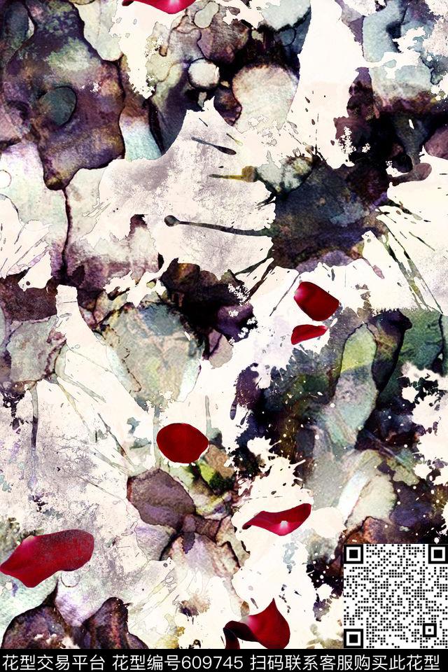 水彩肌理抽象水墨数码印花华亿平台下载（图片编号: 609745） - 瓦栏（Walan）