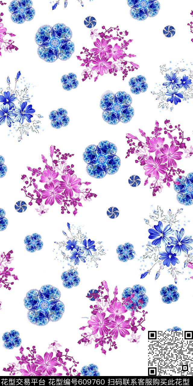 时尚花卉小清新数码印花华亿平台下载（图片编号: 609760） - 瓦栏（Walan）