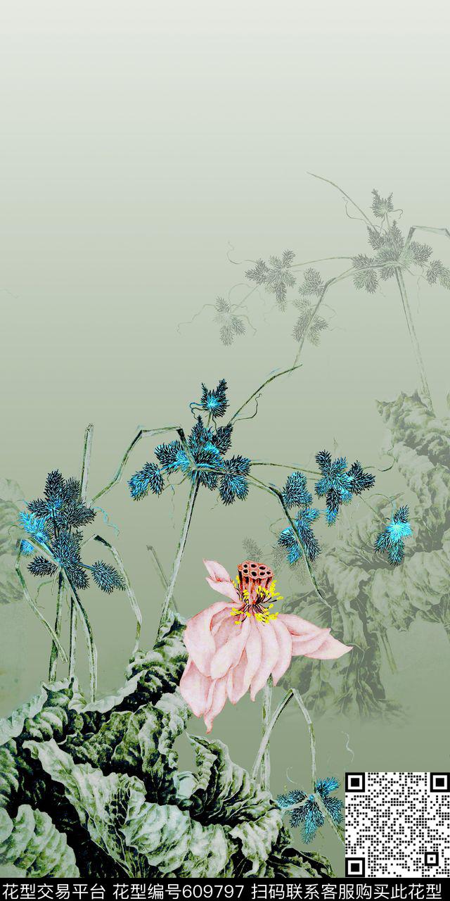 旗袍定位中国风。围巾华亿平台数码印花华亿平台下载（图片编号: 609797） - 瓦栏（Walan）