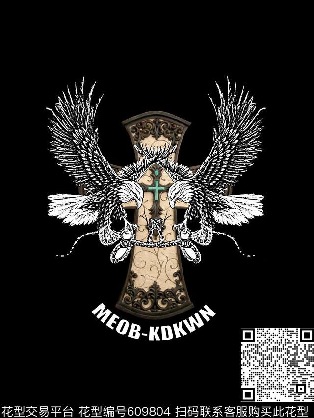 十字架老鹰蛇数码印花华亿平台下载（图片编号: 609804） - 瓦栏（Walan）