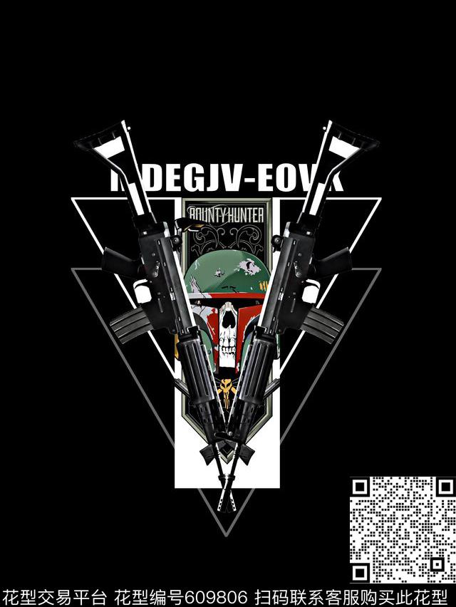 面具枪枝几何解构数码印花华亿平台下载（图片编号: 609806） - 瓦栏（Walan）