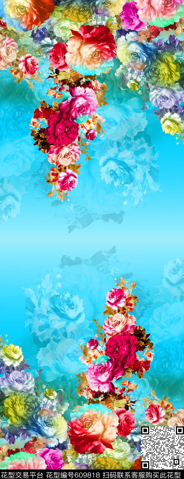 双边定位花卉牡丹数码印花华亿平台下载（图片编号: 609818） - 瓦栏（Walan）