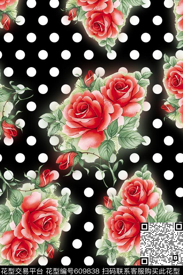 玫瑰花波点抽象数码印花华亿平台下载（图片编号: 609838） - 瓦栏（Walan）