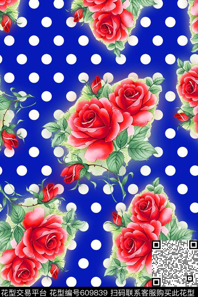 玫瑰花波点抽象数码印花华亿平台下载（图片编号: 609839） - 瓦栏（Walan）