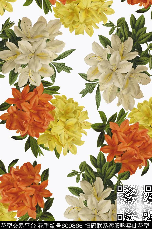 时尚水彩花卉服装数码印花华亿平台下载（图片编号: 609866） - 瓦栏（Walan）