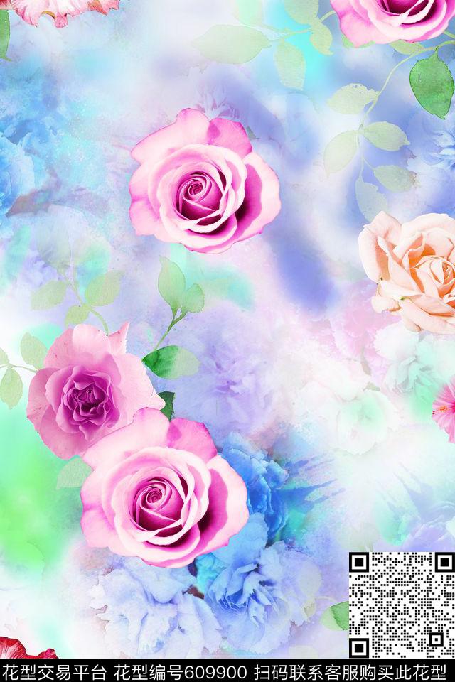满版花卉炫彩数码印花华亿平台下载（图片编号: 609900） - 瓦栏（Walan）