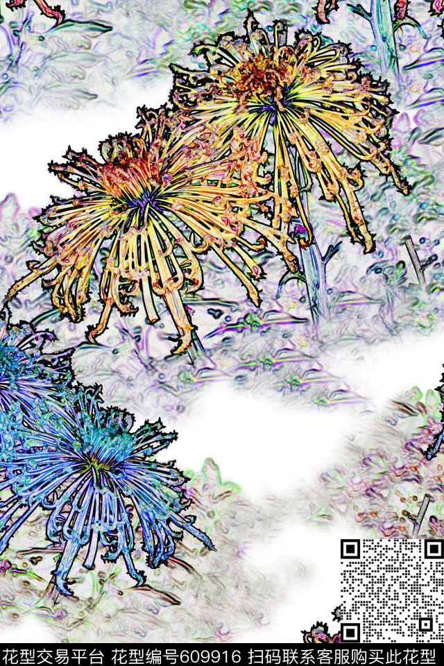 写意。潮流时尚花卉数码印花华亿平台下载（图片编号: 609916） - 瓦栏（Walan）