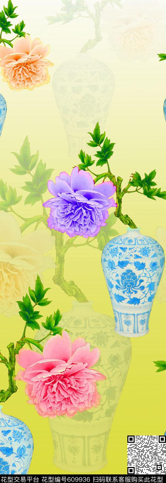 旗袍定位大花数码印花华亿平台下载（图片编号: 609936） - 瓦栏（Walan）