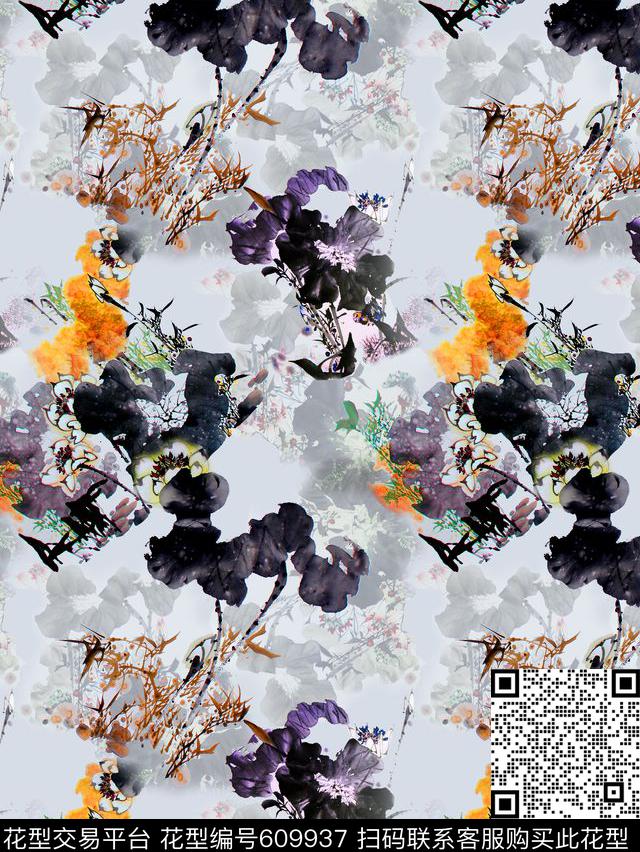 旗袍手绘水墨。数码印花华亿平台下载（图片编号: 609937） - 瓦栏（Walan）