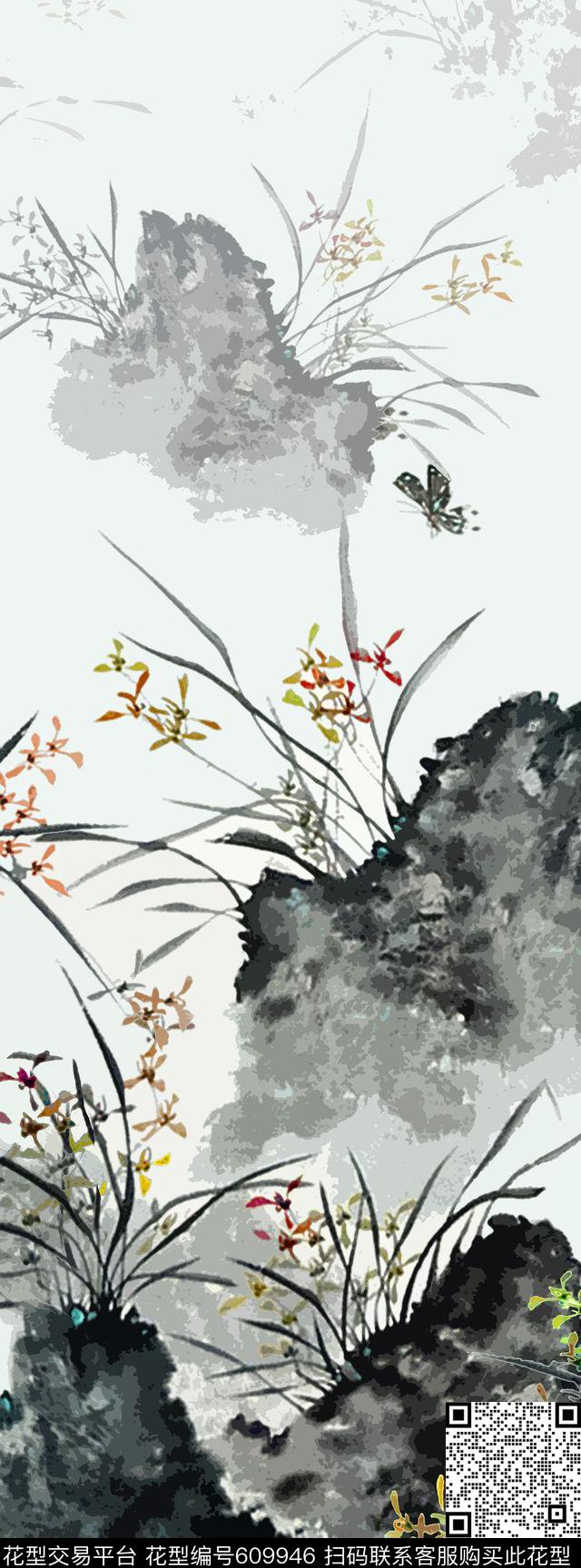 旗袍手绘山数码印花华亿平台下载（图片编号: 609946） - 瓦栏（Walan）