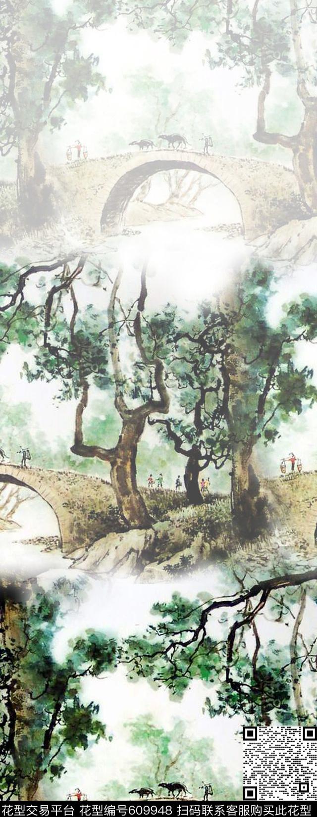 旗袍定位小桥数码印花华亿平台下载（图片编号: 609948） - 瓦栏（Walan）