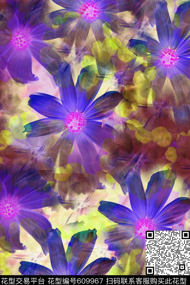 花卉热带花卉时尚流行女装数码印花华亿平台下载（图片编号: 609967） - 瓦栏（Walan）
