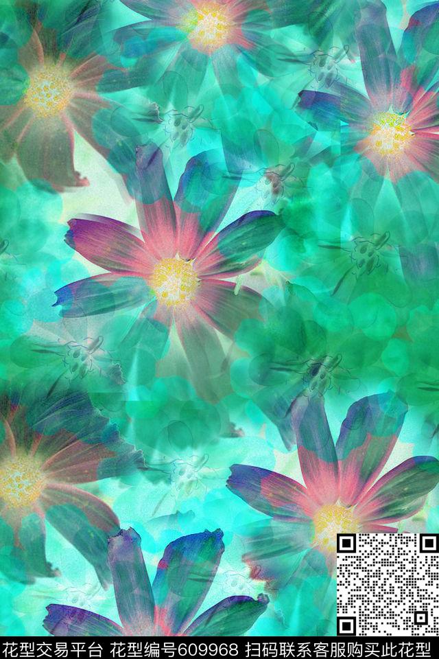 花卉热带花卉时尚流行女装数码印花华亿平台下载（图片编号: 609968） - 瓦栏（Walan）