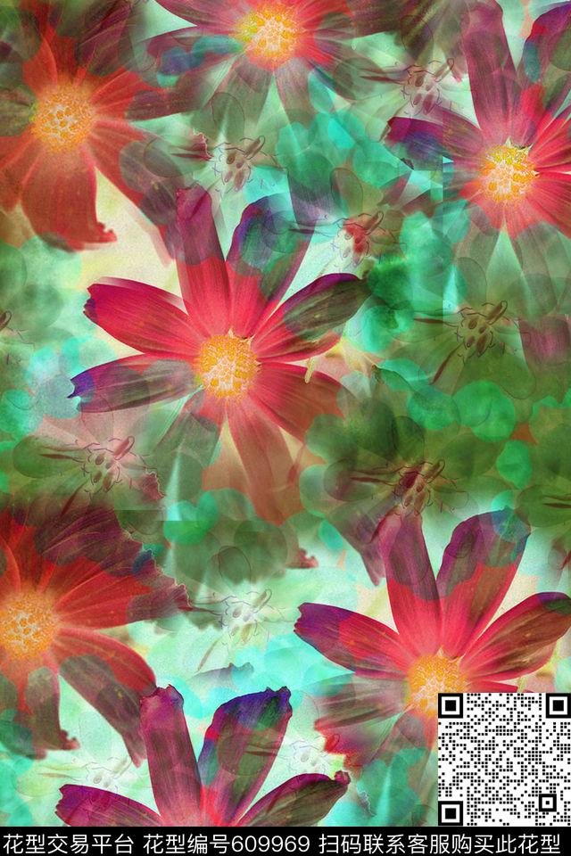花卉热带花卉时尚流行女装数码印花华亿平台下载（图片编号: 609969） - 瓦栏（Walan）