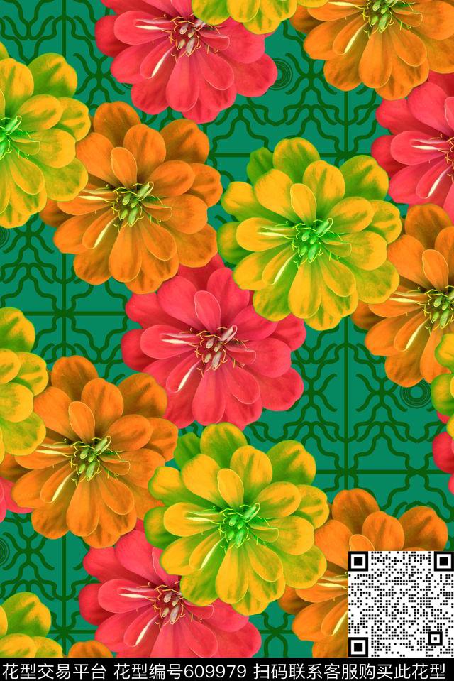 裙子时尚流行女装大花数码印花华亿平台下载（图片编号: 609979） - 瓦栏（Walan）