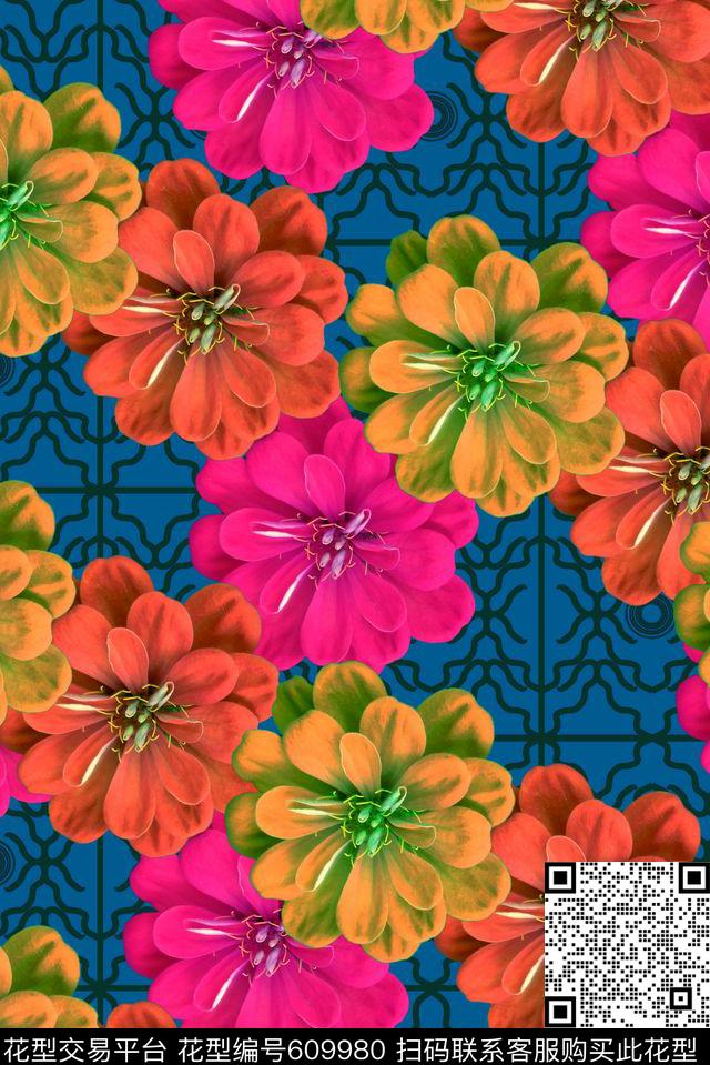 裙子时尚流行女装大花数码印花华亿平台下载（图片编号: 609980） - 瓦栏（Walan）