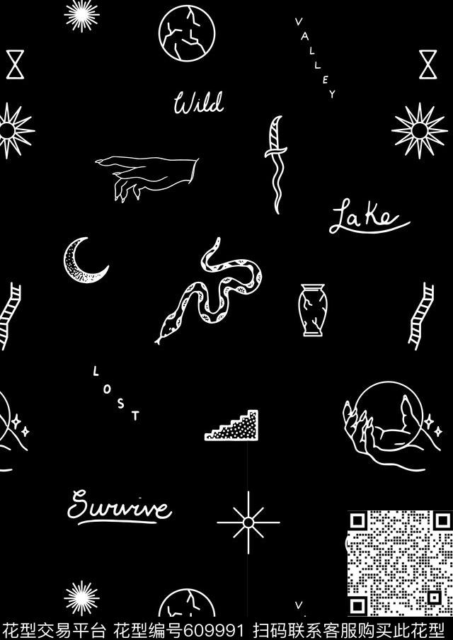 几何线条趣味传统印花华亿平台下载（图片编号: 609991） - 瓦栏（Walan）