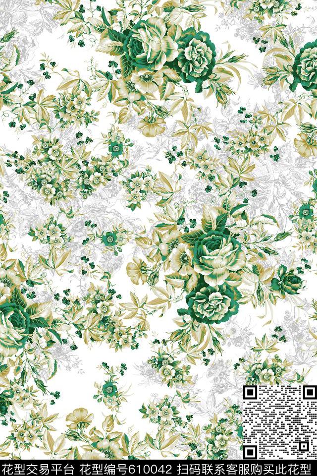 手绘笔触乱花数码印花华亿平台下载（图片编号: 610042） - 瓦栏（Walan）