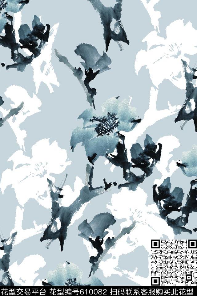 中国风水墨画旗袍印花数码印花华亿平台下载（图片编号: 610082） - 瓦栏（Walan）