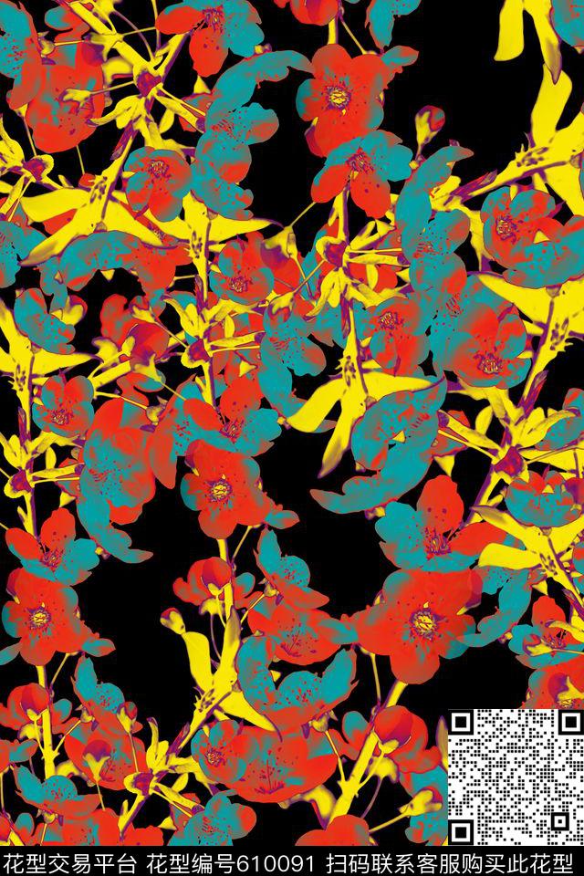 五彩颜色花卉休闲传统印花华亿平台下载（图片编号: 610091） - 瓦栏（Walan）
