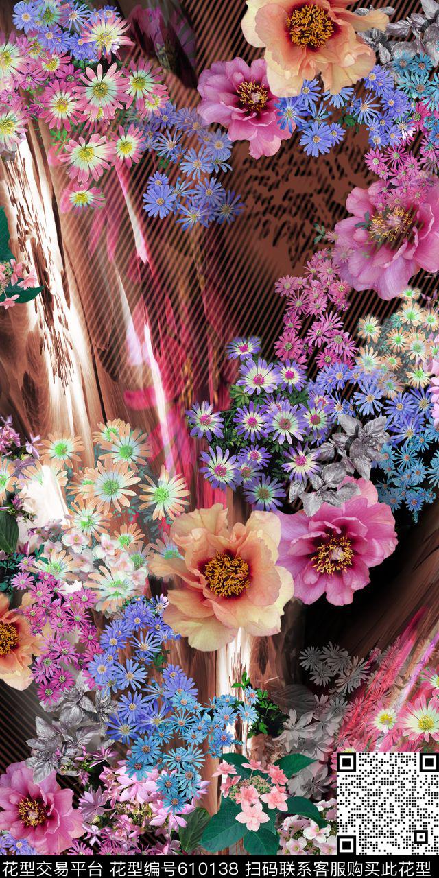 抽象花卉花卉几何底花卉数码印花华亿平台下载（图片编号: 610138） - 瓦栏（Walan）