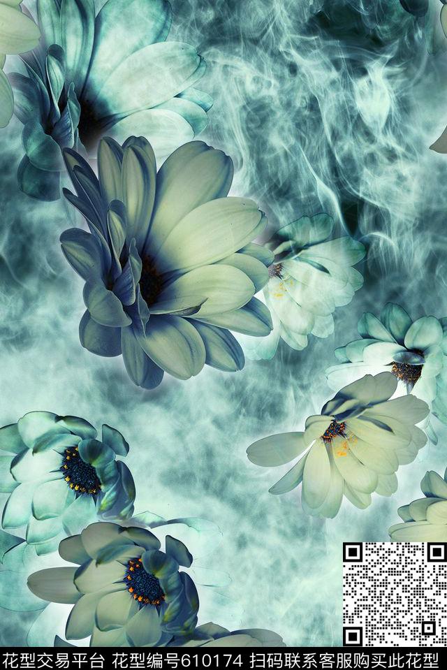 中国风水墨画旗袍印花数码印花华亿平台下载（图片编号: 610174） - 瓦栏（Walan）