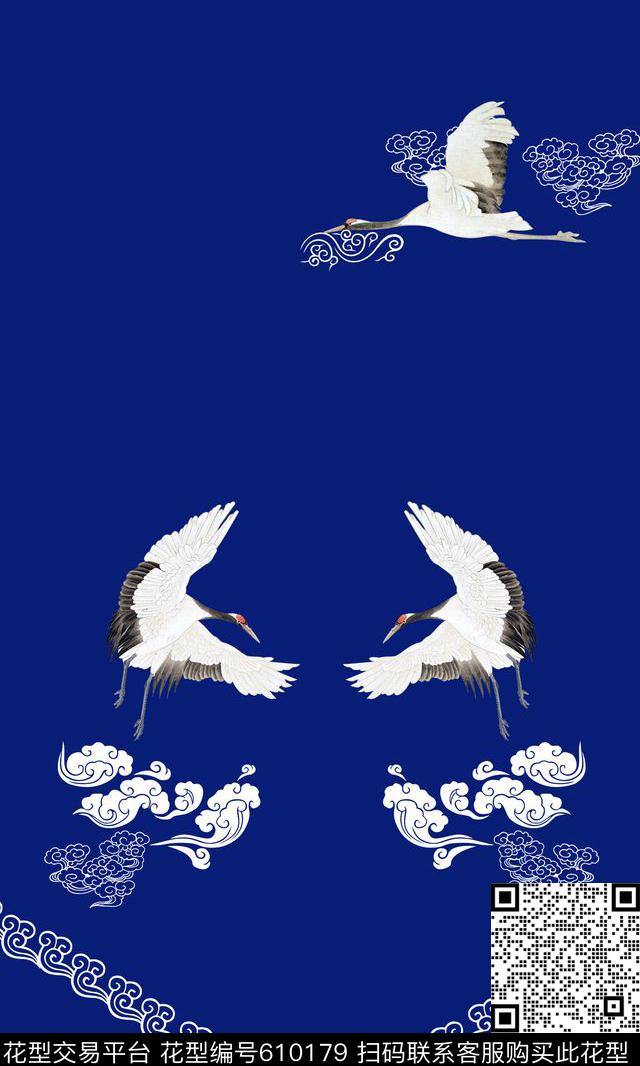 仙鹤祥云中国风数码印花华亿平台下载（图片编号: 610179） - 瓦栏（Walan）