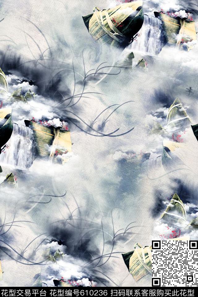 水墨风景抽象山水风景数码印花华亿平台下载（图片编号: 610236） - 瓦栏（Walan）