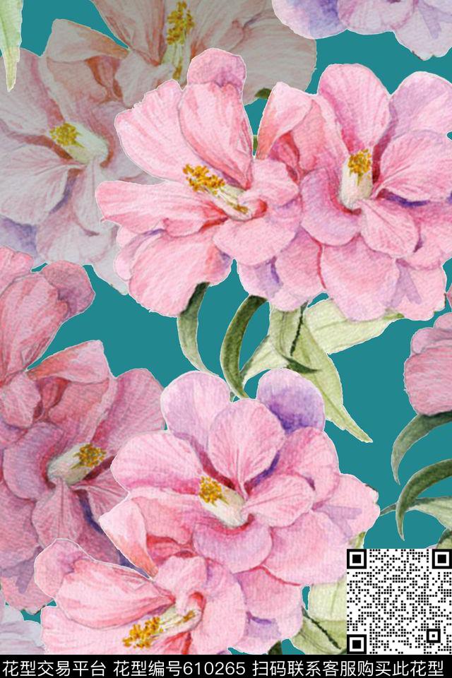 花朵花卉手绘大花数码印花华亿平台下载（图片编号: 610265） - 瓦栏（Walan）