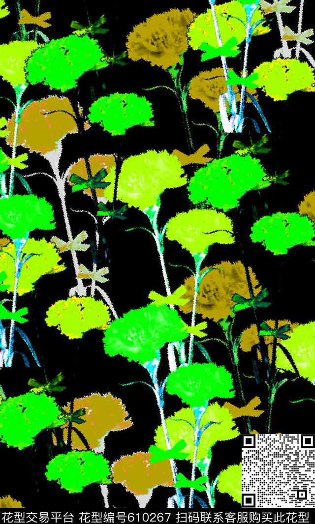 简约花卉组合康乃馨花卉组合数码印花华亿平台下载（图片编号: 610267） - 瓦栏（Walan）