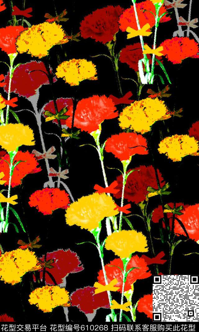 简约花卉组合康乃馨花卉组合数码印花华亿平台下载（图片编号: 610268） - 瓦栏（Walan）