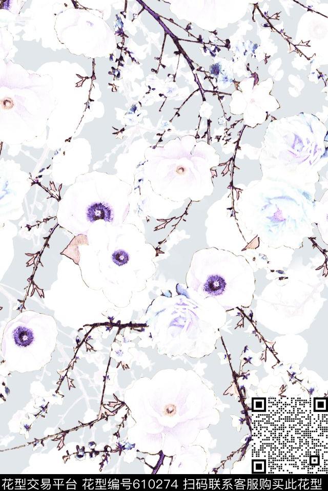 碎花花朵花卉数码印花华亿平台下载（图片编号: 610274） - 瓦栏（Walan）