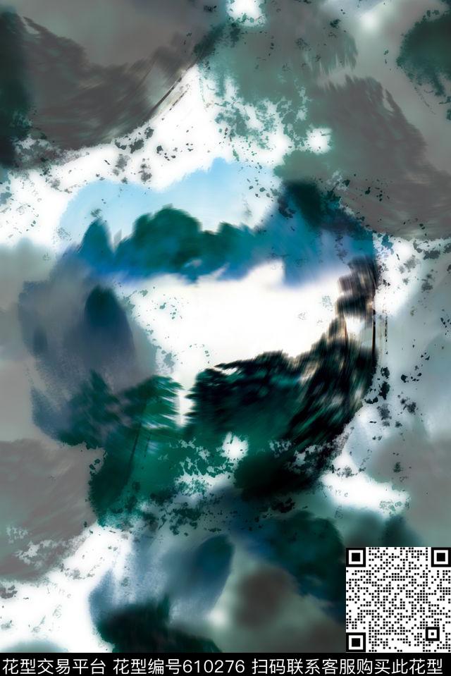 中国风水墨晕染数码印花华亿平台下载（图片编号: 610276） - 瓦栏（Walan）