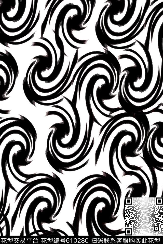 中国风水墨漩涡数码印花华亿平台下载（图片编号: 610280） - 瓦栏（Walan）