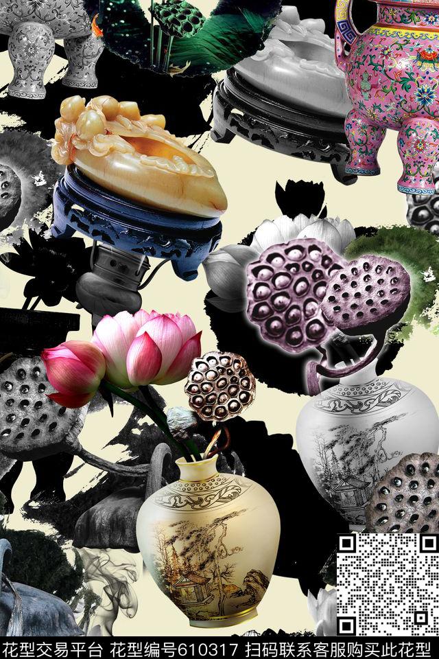 荷花花卉陶瓷数码印花华亿平台下载（图片编号: 610317） - 瓦栏（Walan）