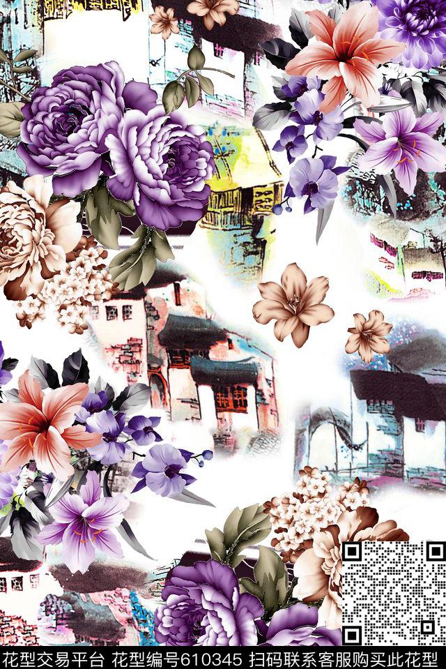 风景水彩水墨数码印花华亿平台下载（图片编号: 610345） - 瓦栏（Walan）