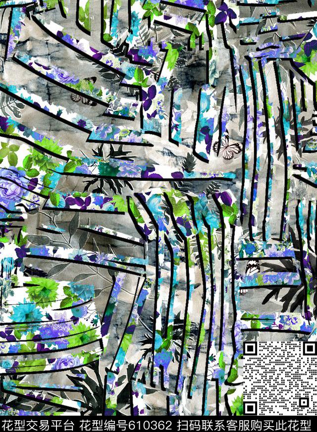 抽象时尚几何数码印花华亿平台下载（图片编号: 610362） - 瓦栏（Walan）