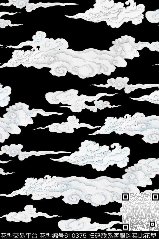 清爽纹理祥云数码印花华亿平台下载（图片编号: 610375） - 瓦栏（Walan）