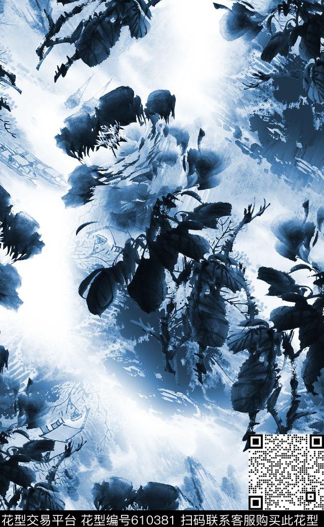 手绘花卉连衣裙中国风数码印花数码印花华亿平台下载（图片编号: 610381） - 瓦栏（Walan）