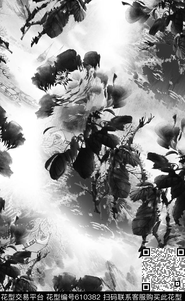 手绘花卉连衣裙中国风数码印花数码印花华亿平台下载（图片编号: 610382） - 瓦栏（Walan）