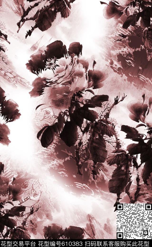 手绘花卉连衣裙中国风数码印花数码印花华亿平台下载（图片编号: 610383） - 瓦栏（Walan）