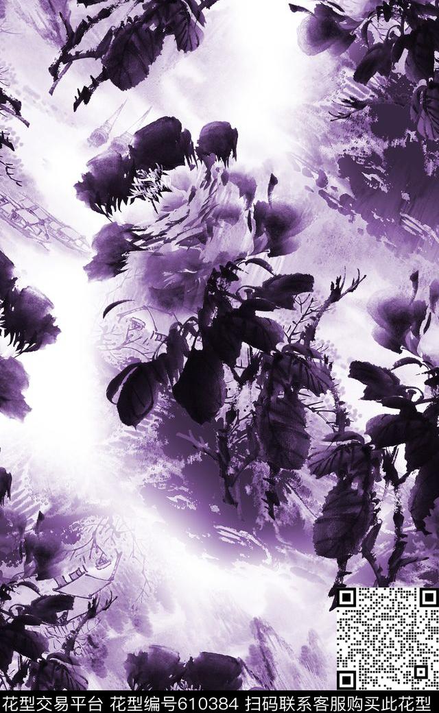 手绘花卉连衣裙中国风数码印花数码印花华亿平台下载（图片编号: 610384） - 瓦栏（Walan）