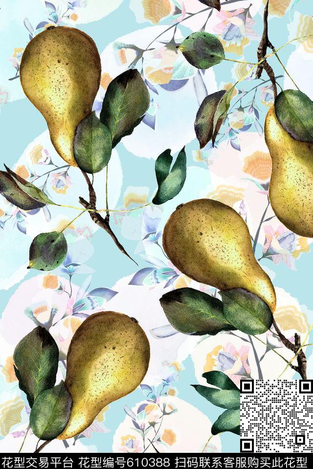 春夏浅色手绘梨.数码印花华亿平台下载（图片编号: 610388） - 瓦栏（Walan）